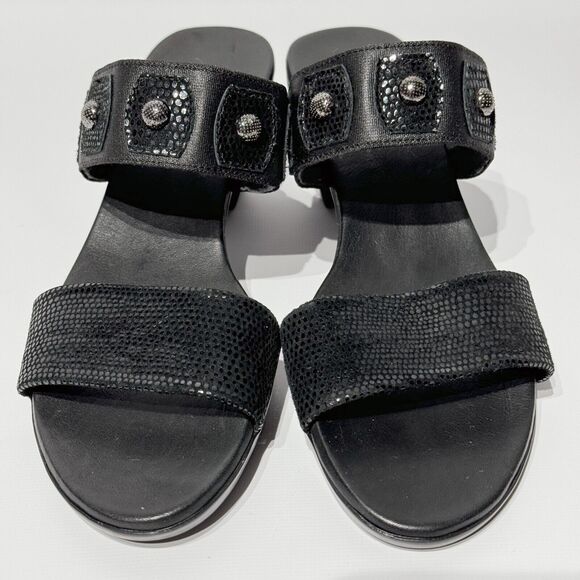 MUNRO AMERICAN Black Snakeskin Style Leather Heeled Slide Sandals Women Size 8N - Picture 8 of 14